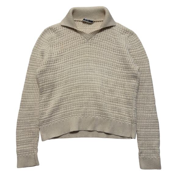 Jil Sander Long Sleeve Rick Owen's Era Pullover Knit Collared Sweater Cream 38